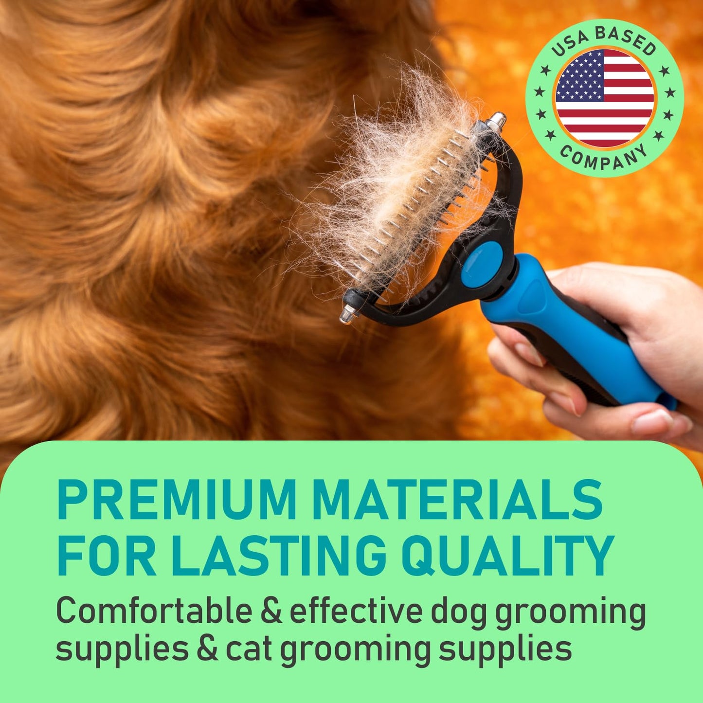 Double Sided Shedding, Dematting Undercoat Rake for Dogs, Cats - Extra Wide