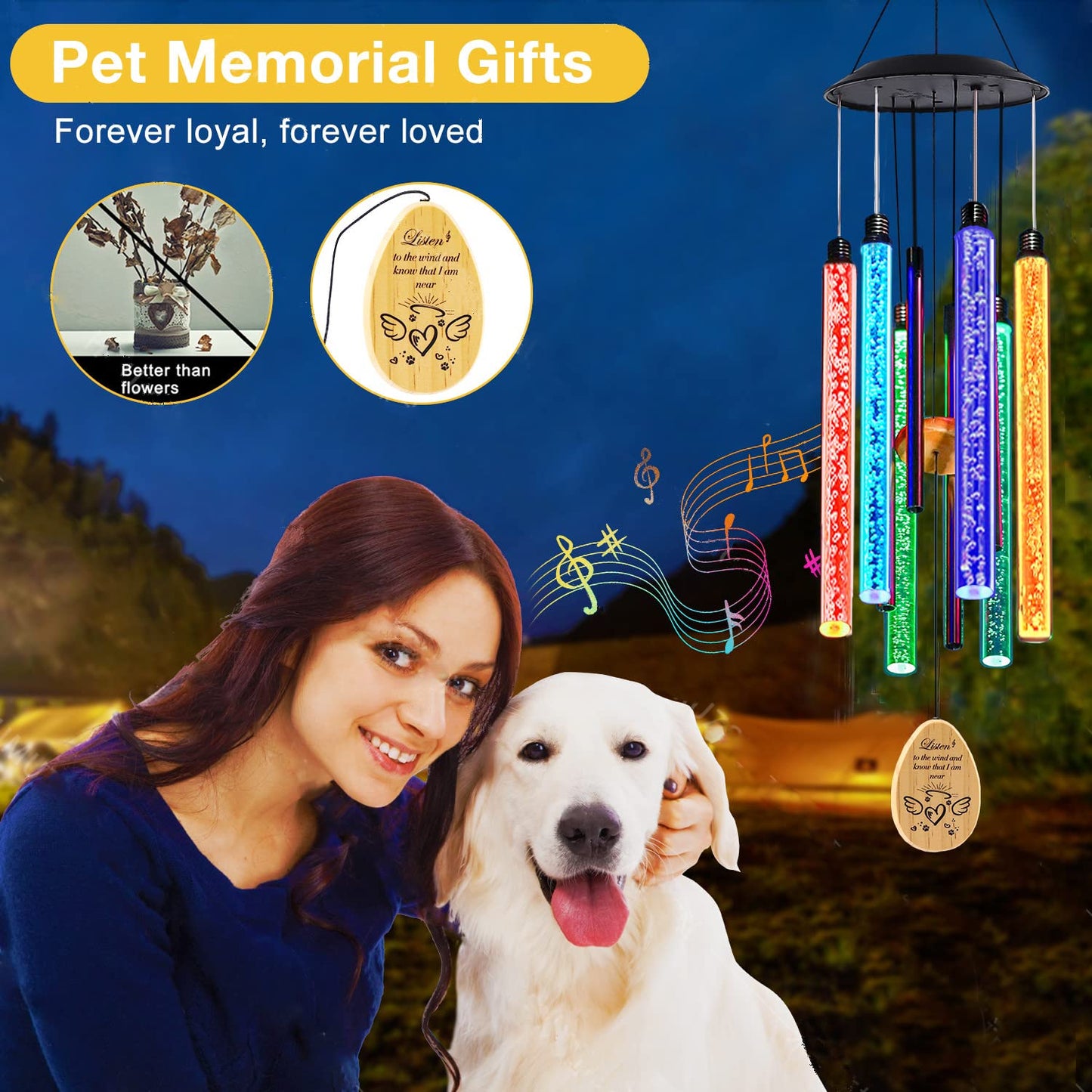 Solar Pet Memorial Wind Chime - Color Changing