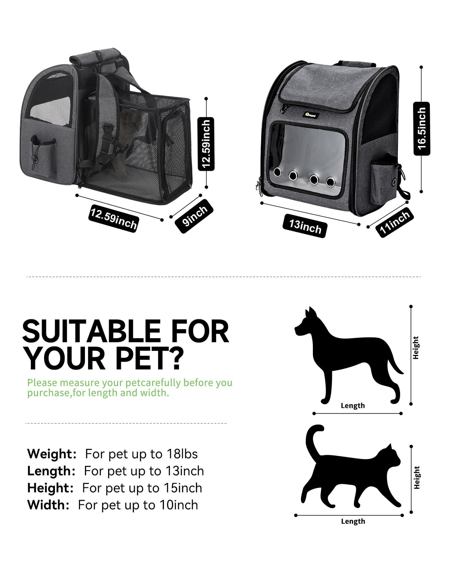 Expandable Cat Backpack Carrier - Grey