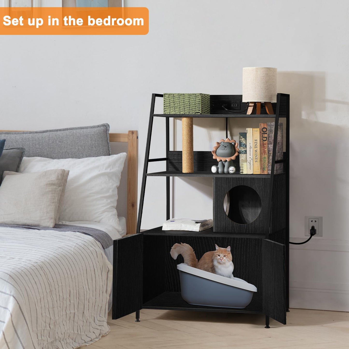 Cat Litter Box Enclosure with Storage Shelves