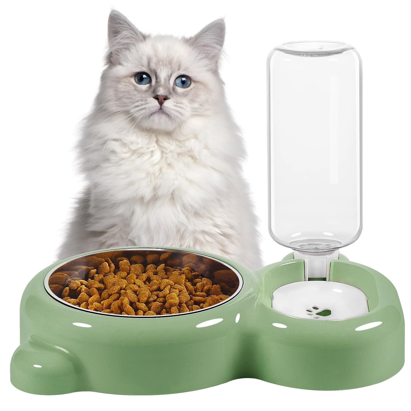 Cat & Dog Bowl Set with Water Dispenser - Green