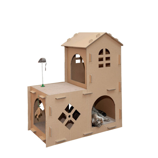 Multi-Level Cardboard Cat House with Catnip