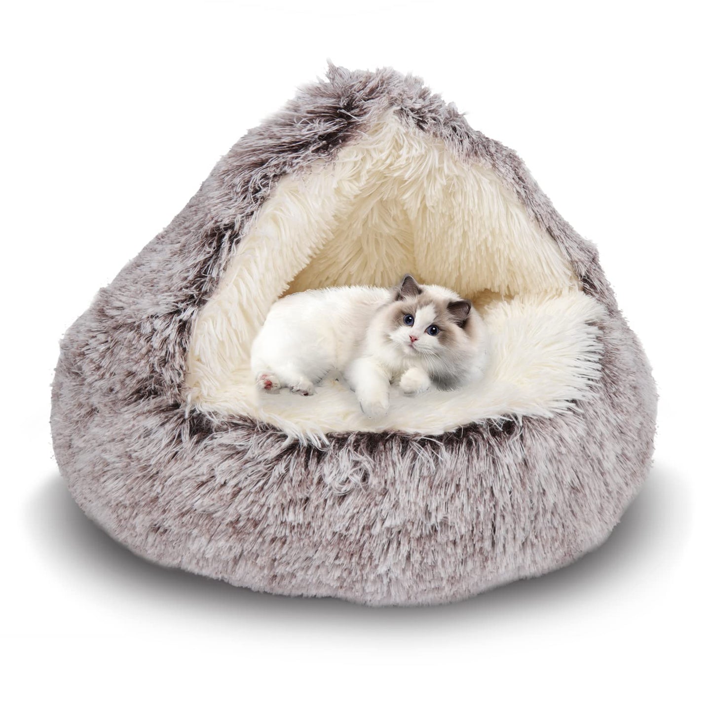 Plush Hooded Cat Bed - 20" Coffee
