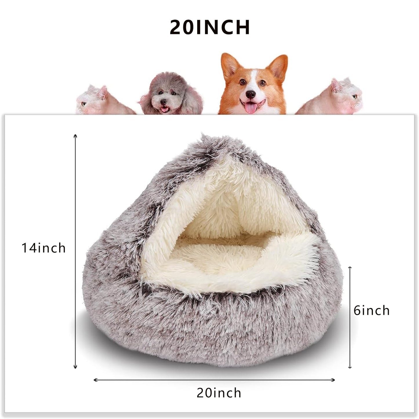 Plush Hooded Cat Bed - 20" Coffee