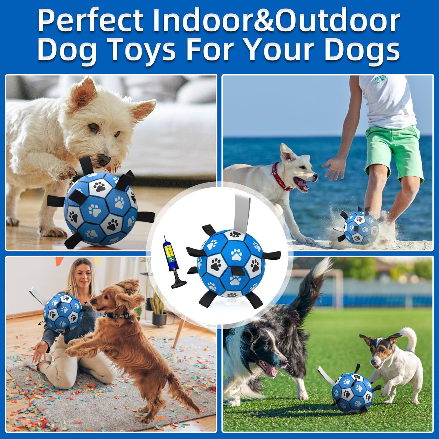 Dog Rope Toy Soccer Ball - 6", Blue & Grey