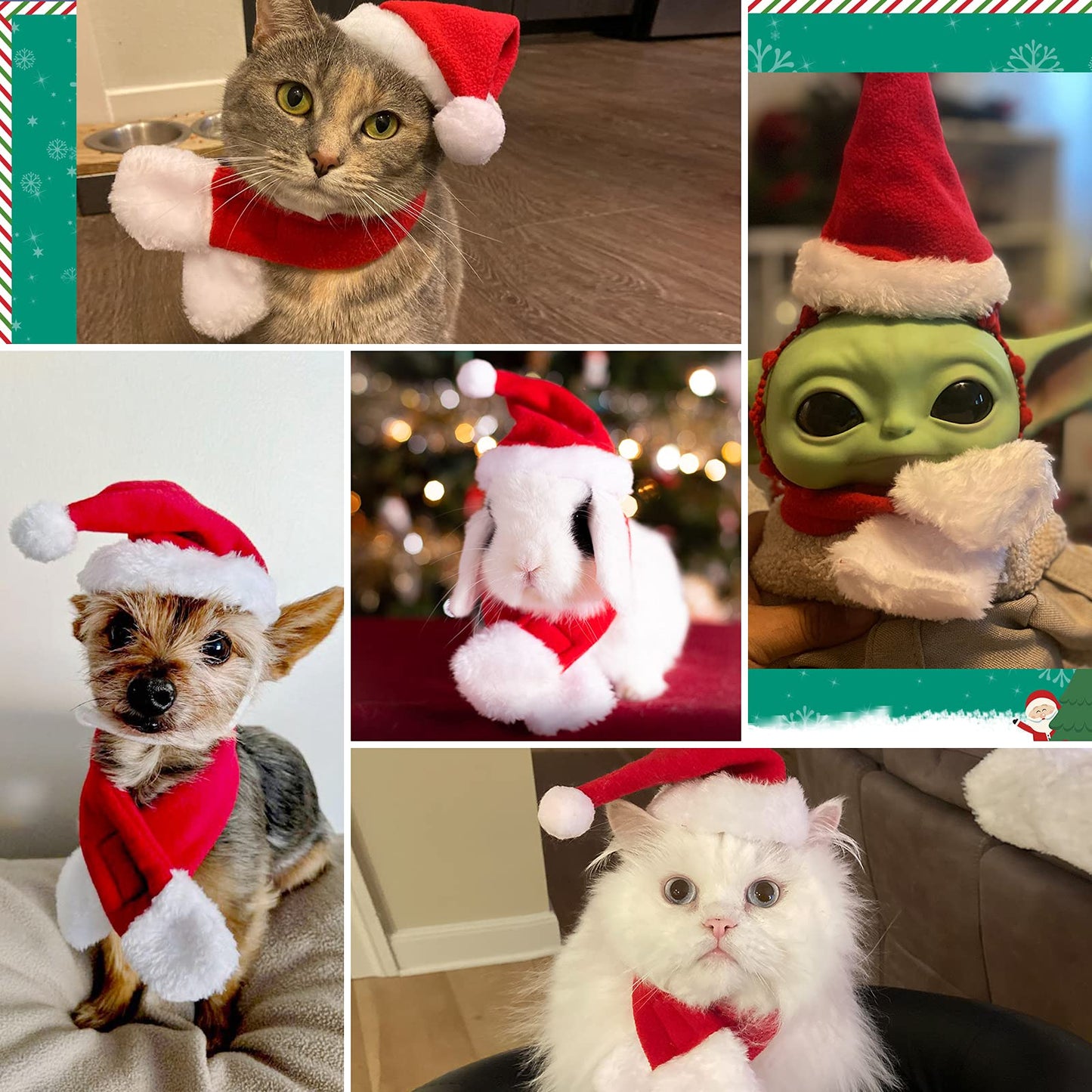 Cat Santa Hat with Scarf - Red