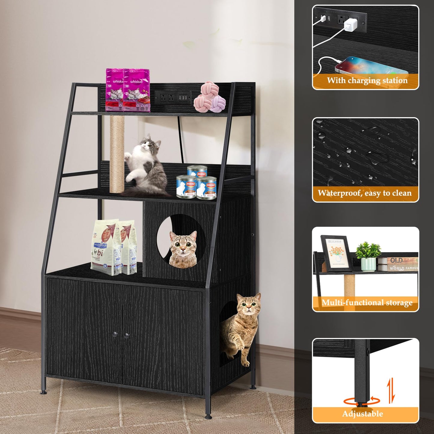 Cat Litter Box Enclosure with Storage Shelves