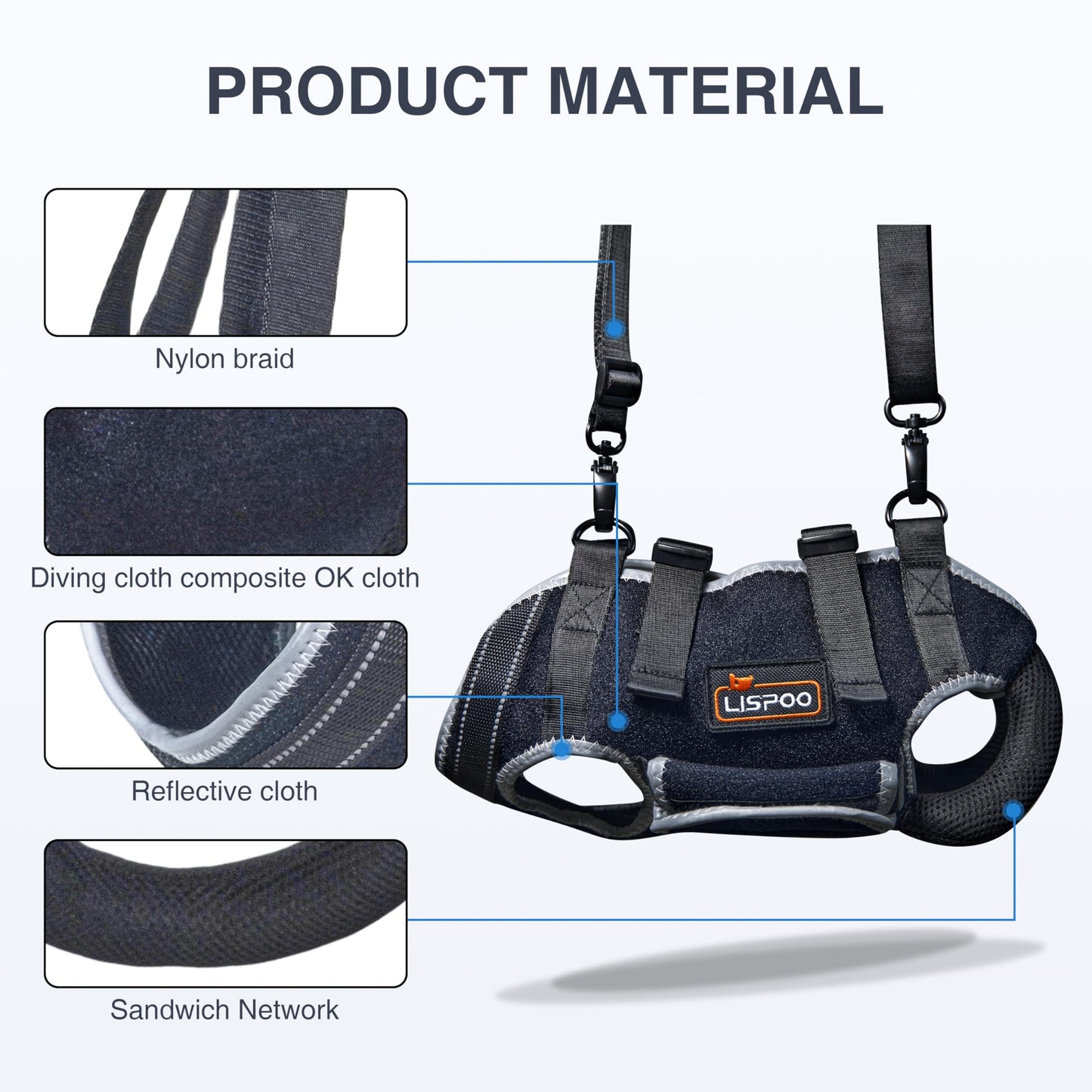 Dog Lift Harness, Pet Support & Rehabilitation Sling Lift Adjustable Padded Breathable Straps Dog Lift Harness for Senior Dogs