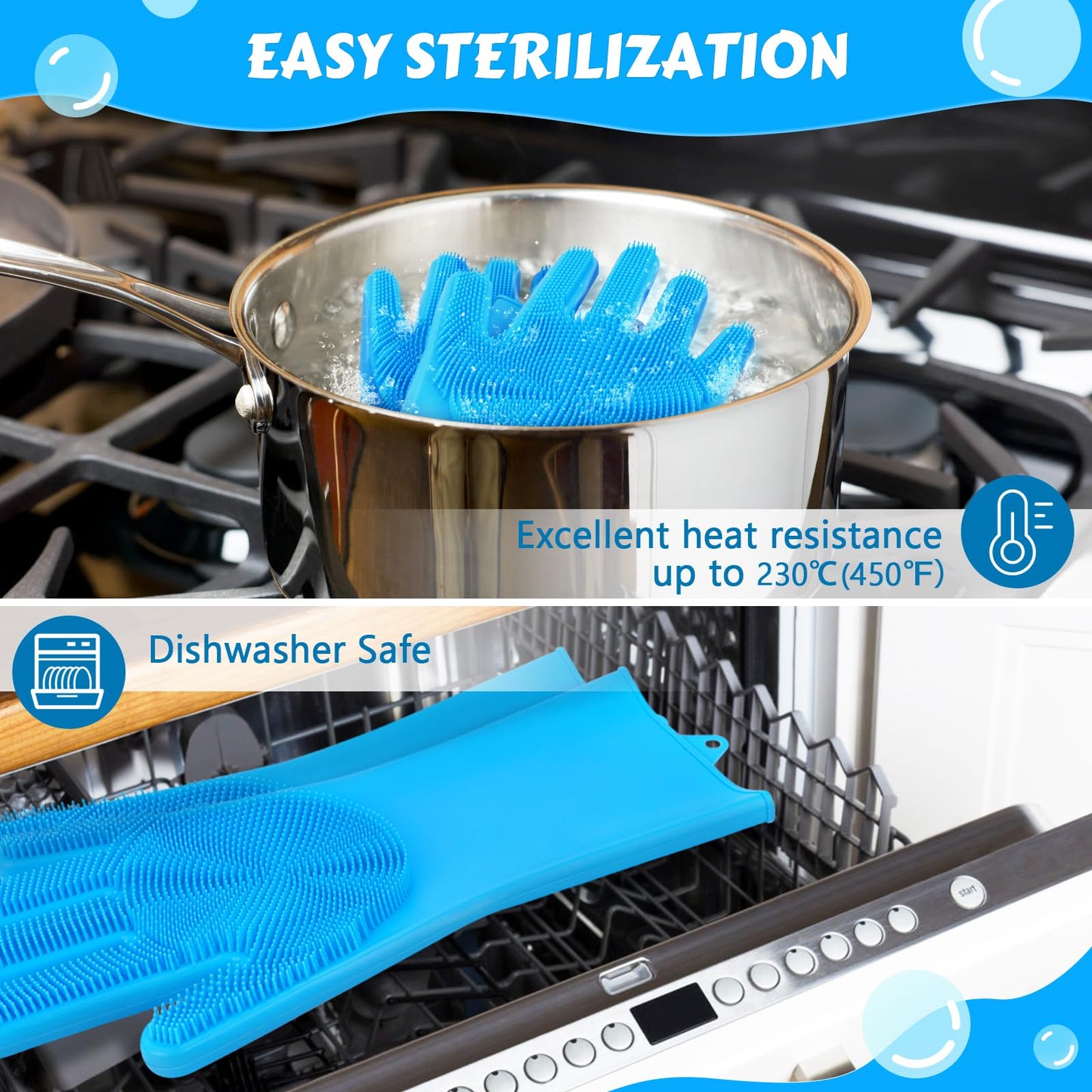Pet Grooming Gloves - Heat Resistant, Blue