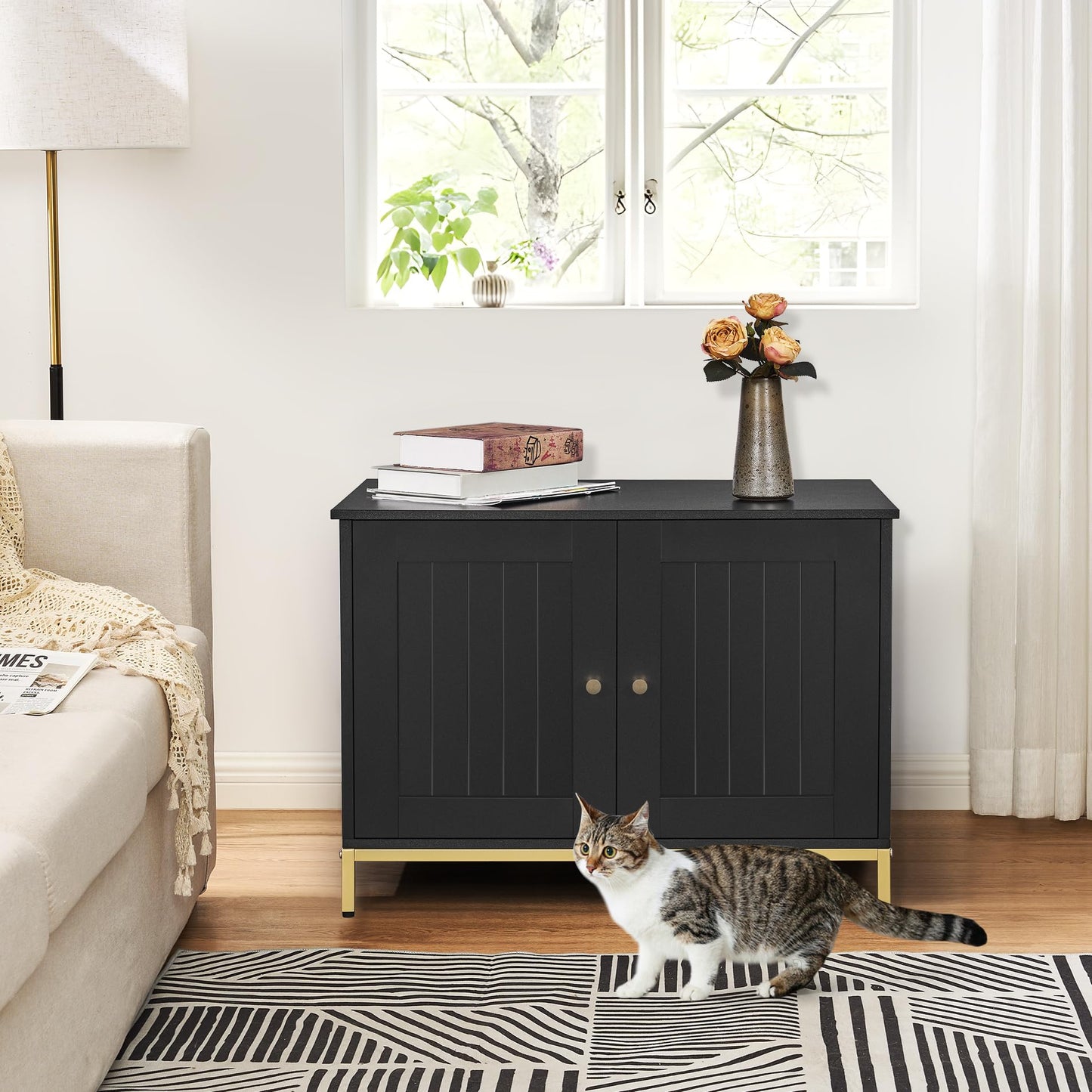 Cat Litter Box Enclosure - Black and Gold