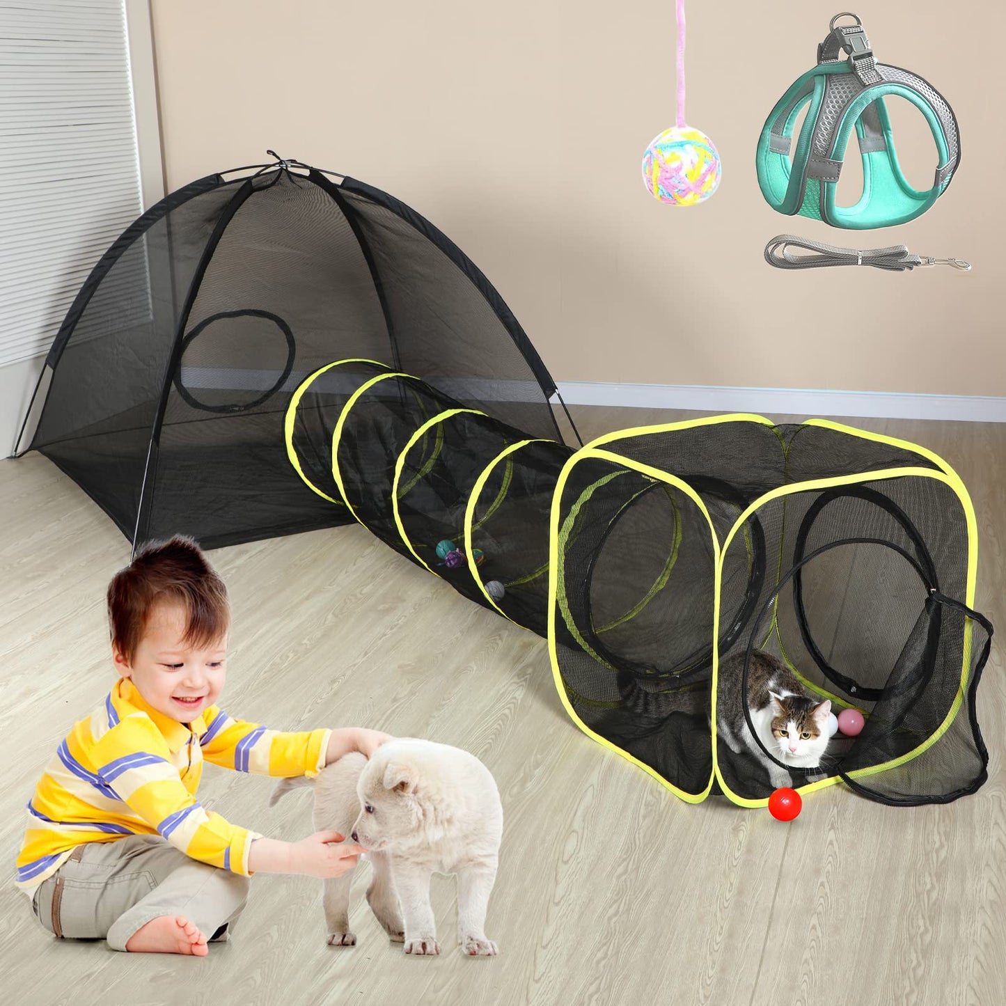Portable Cat Enclosure with Tunnel
