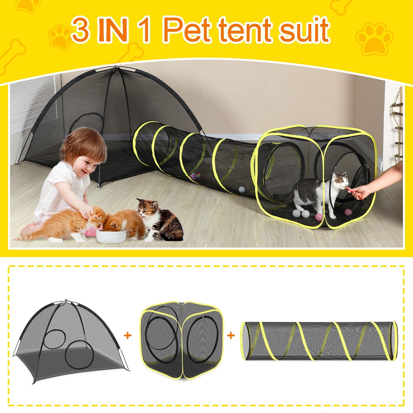 Portable Cat Enclosure with Tunnel