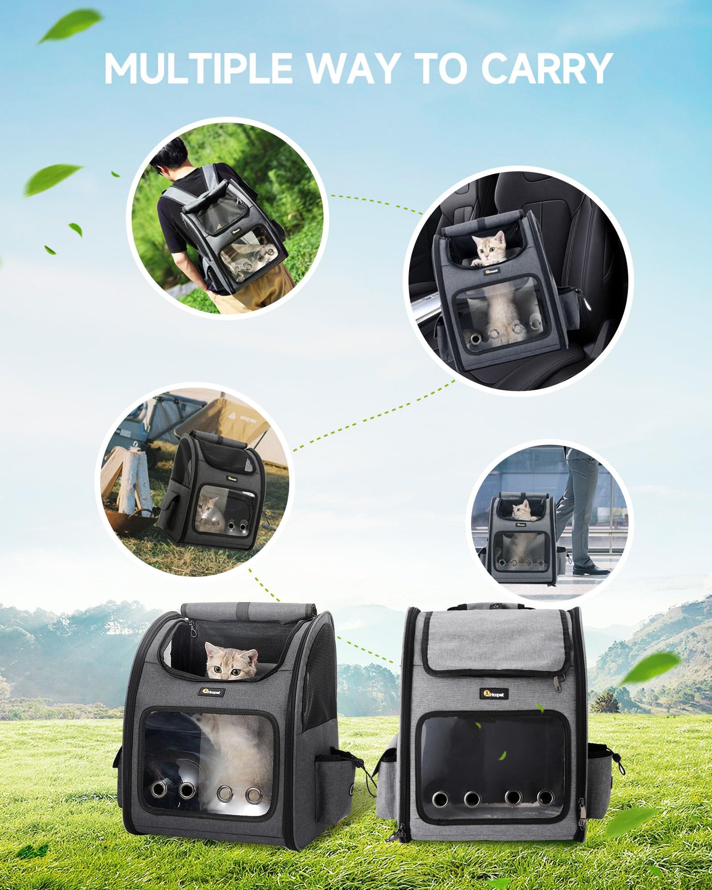 Expandable Cat Backpack Carrier - Grey