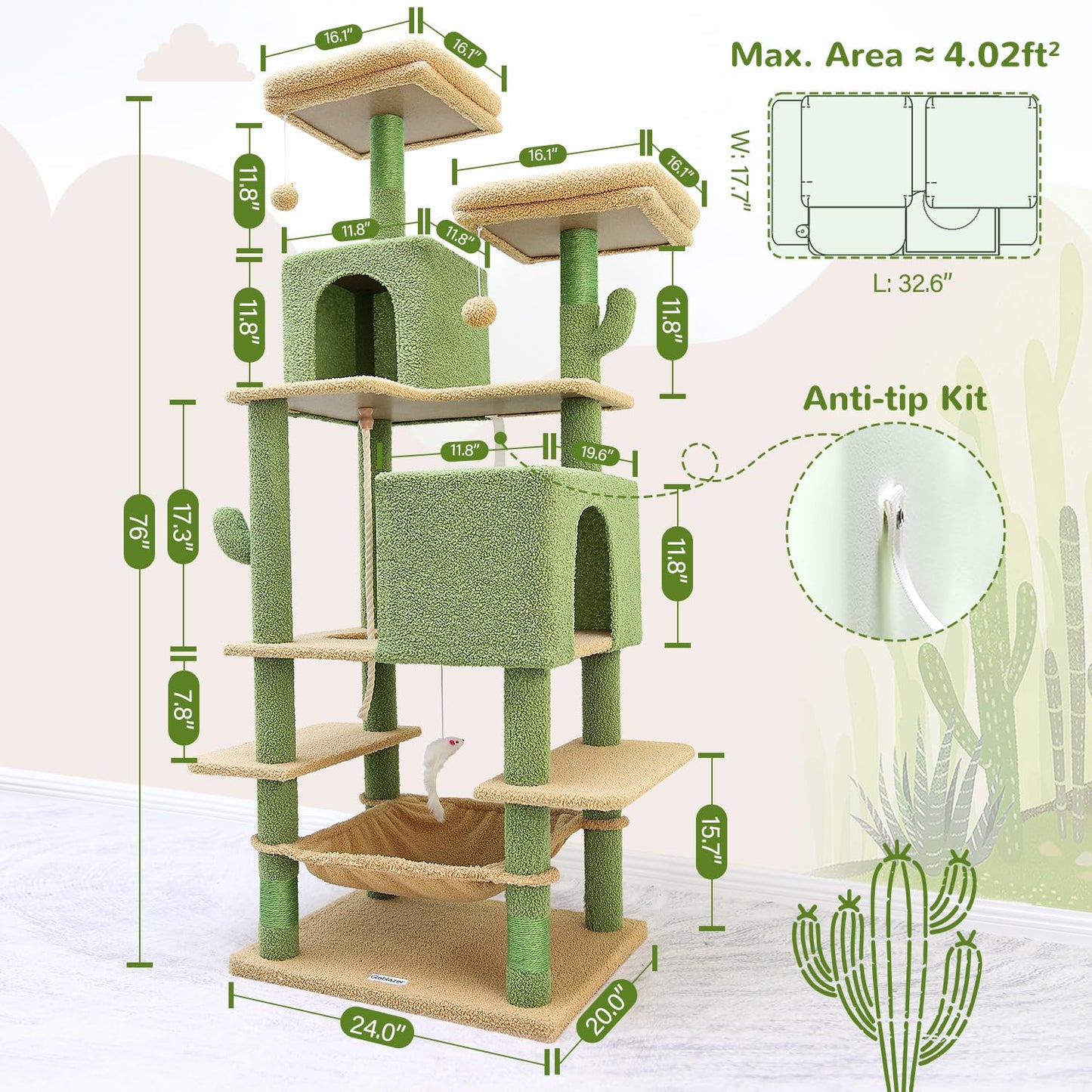 76-inch Cactus Cat Tree