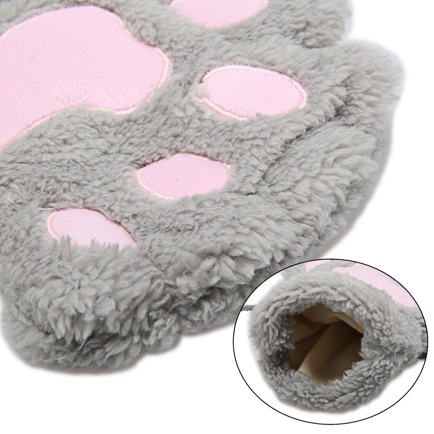 Plush Cat Paw Gloves - Grey