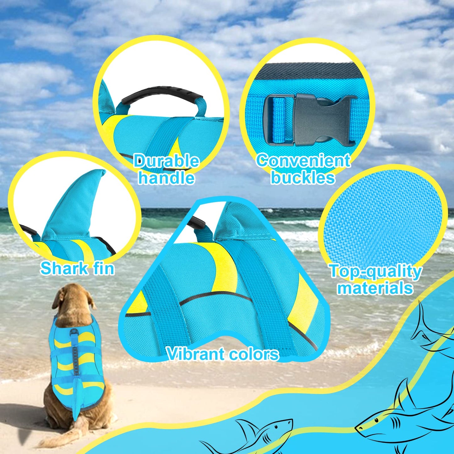 Shark Dog Life Jacket - Adjustable Vest