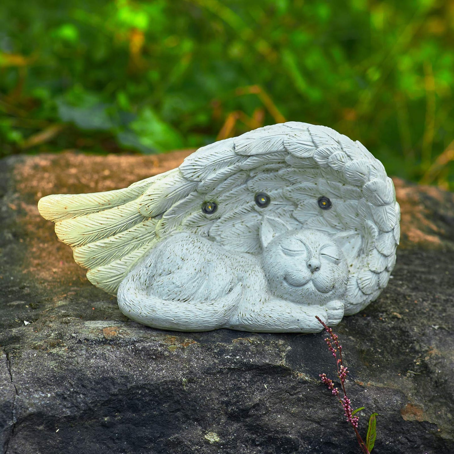 Cat Memorial Stone with Solar Light