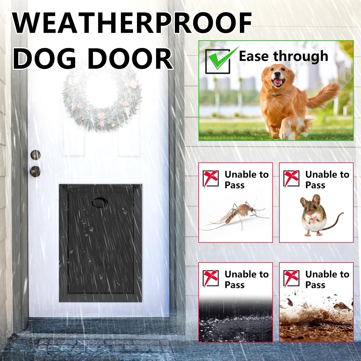 Weatherproof Dog Door with Sliding Lock Panels