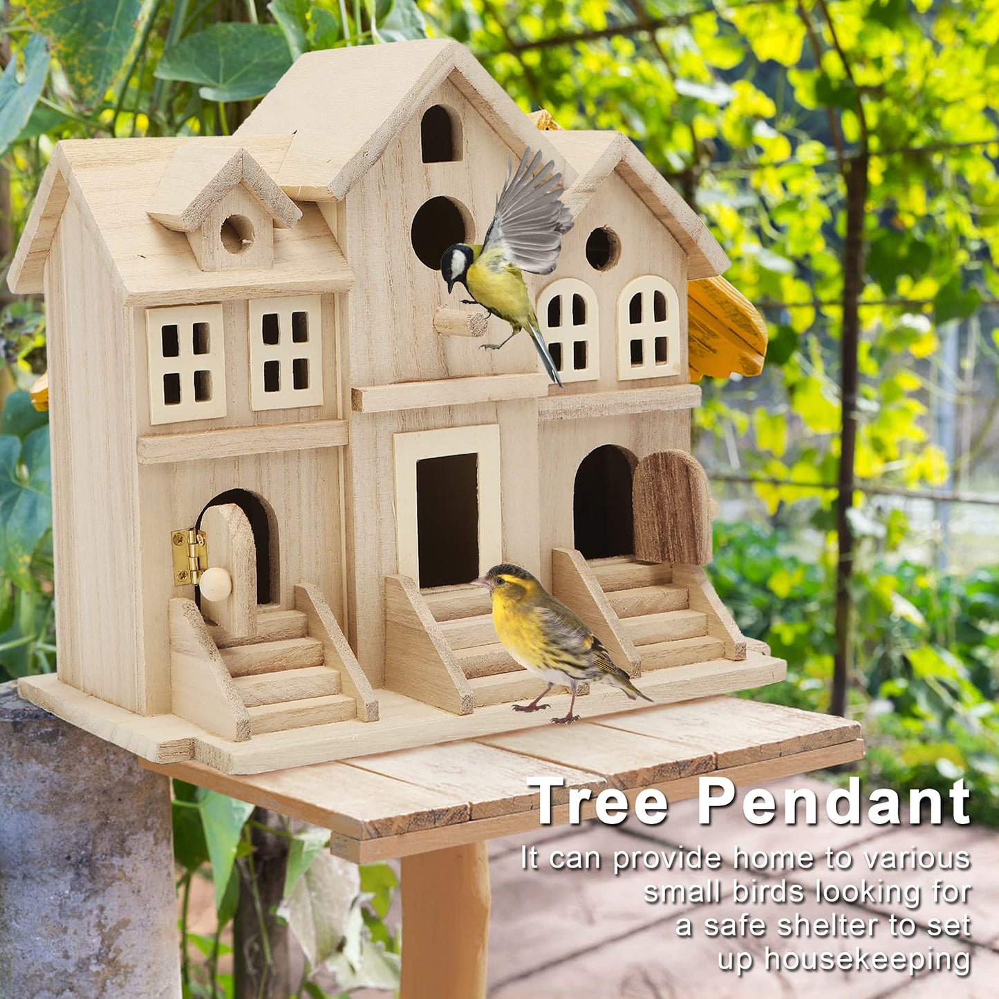Wooden Birdhouse with Hanging Tools