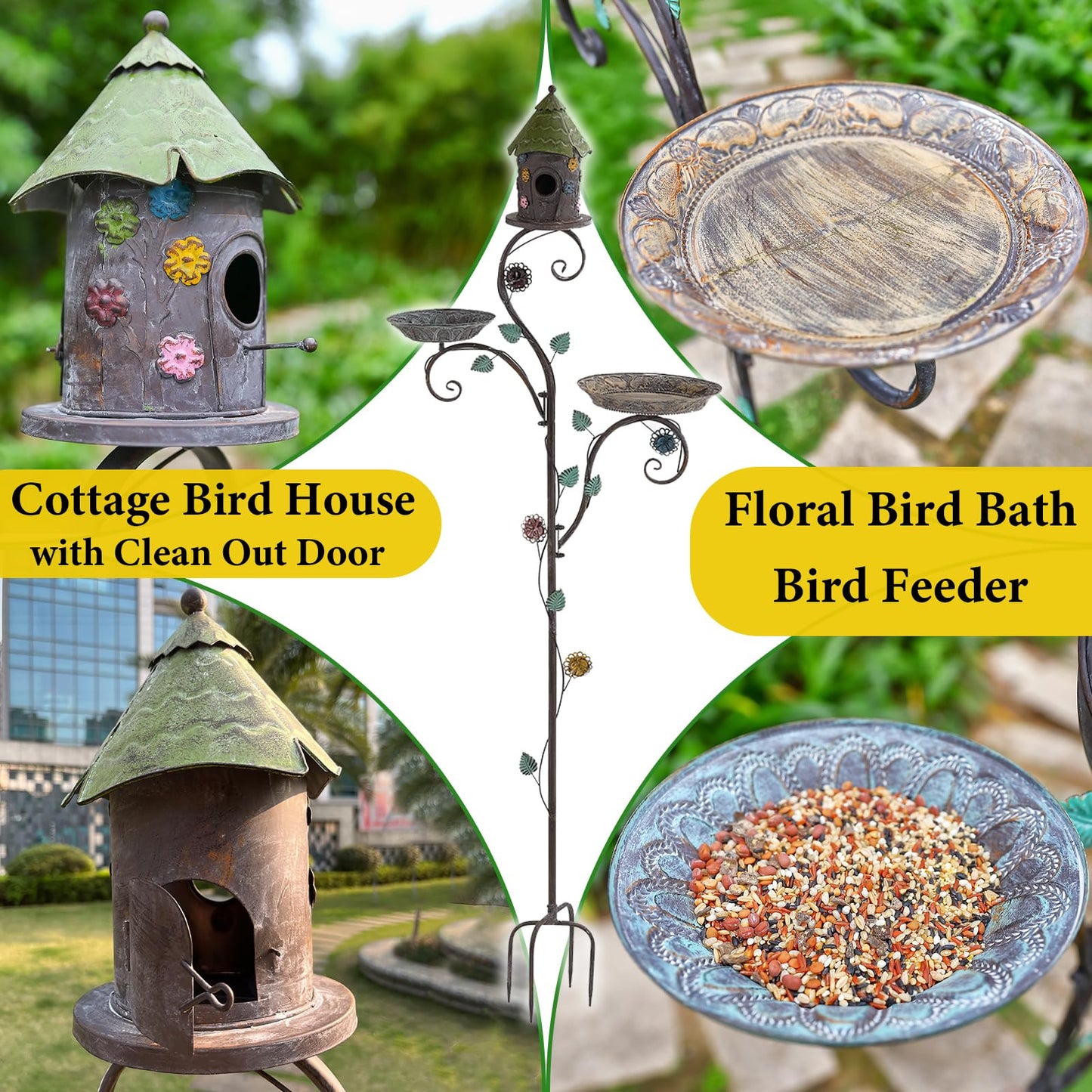 71" Bird Bath and House Combo