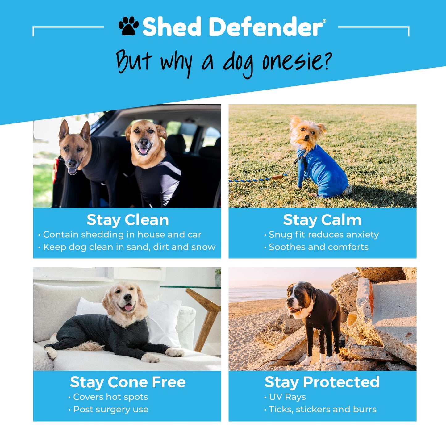 Dog Onesie for Shedding & Recovery - Seen on Shark Tank