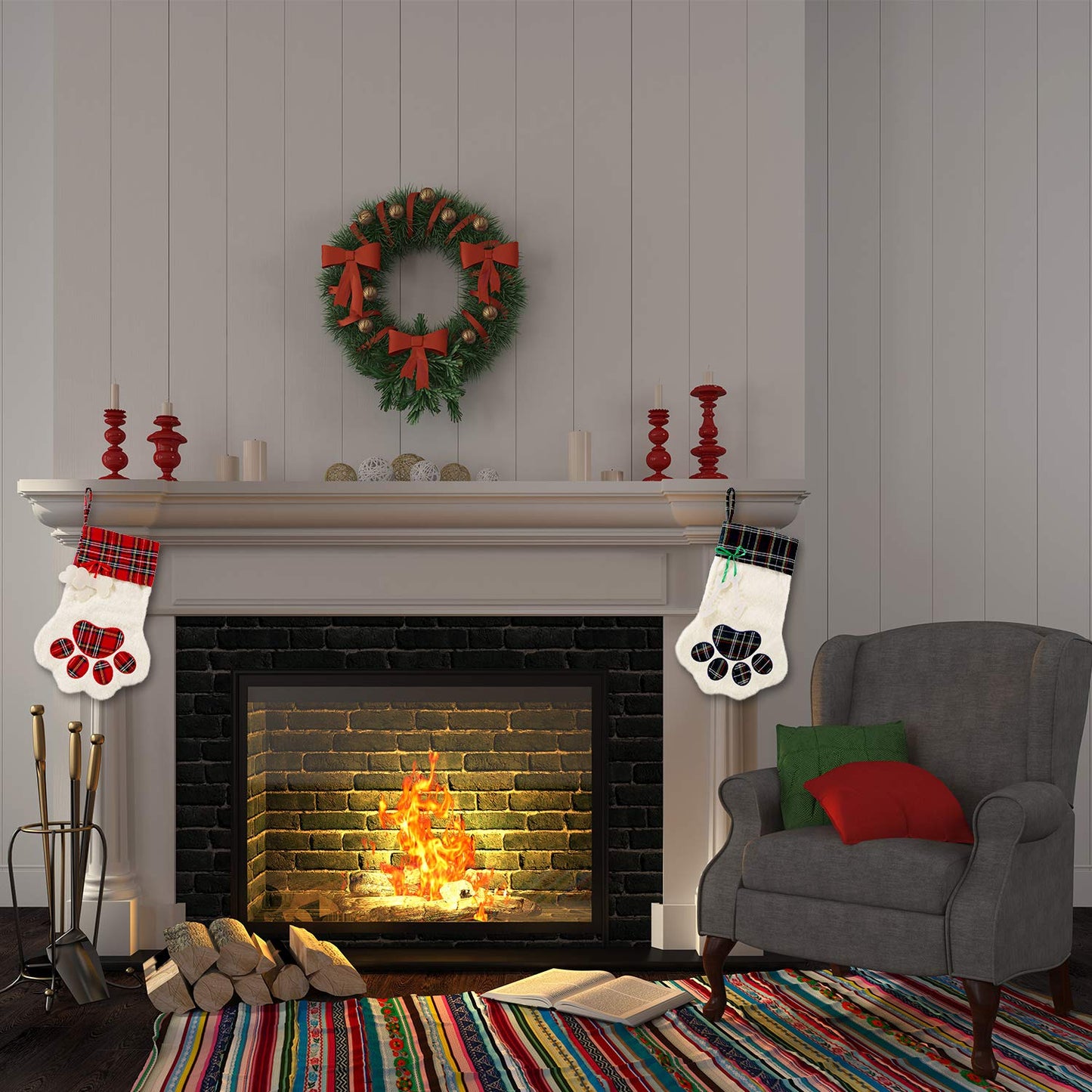 Buffalo Plaid Pet Christmas Stockings - 2 Pack