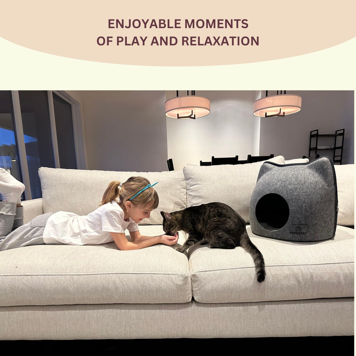 Cat Bed for Indoor Cats - Felt Cave, Pink