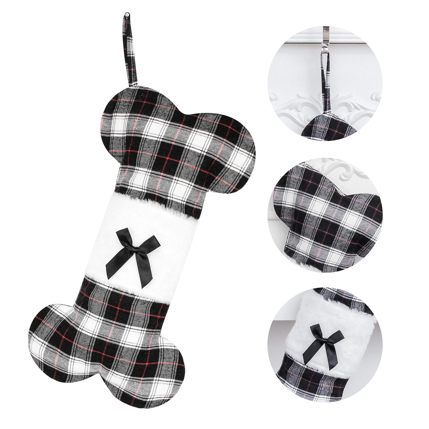 Linen Plaid Dog Bone Christmas Stocking