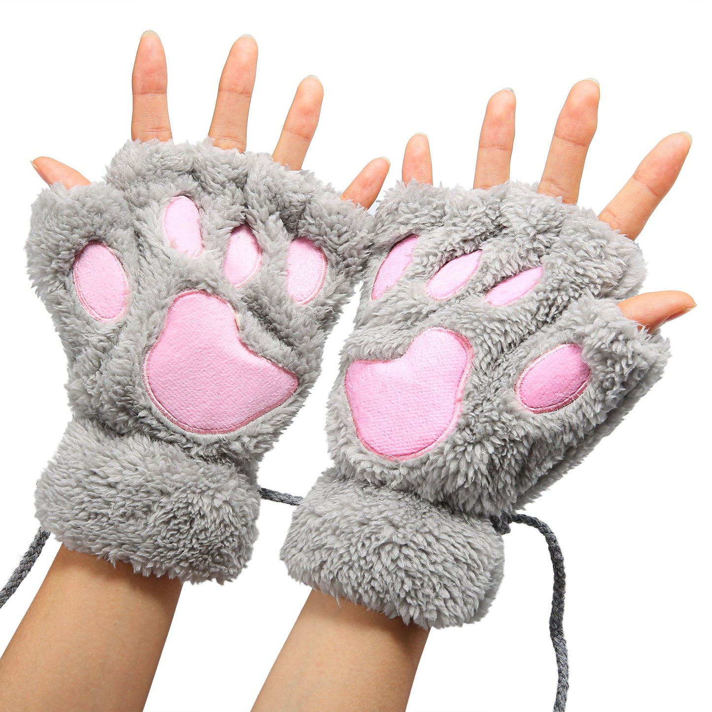 Plush Cat Paw Gloves - Grey