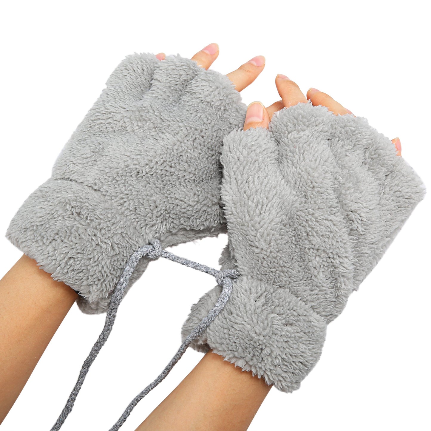 Plush Cat Paw Gloves - Grey
