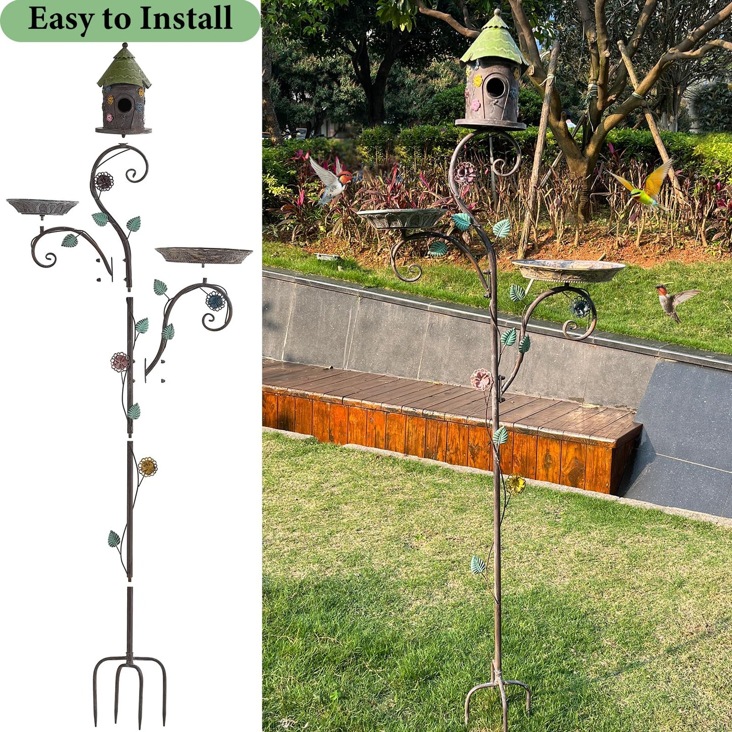 71" Bird Bath and House Combo