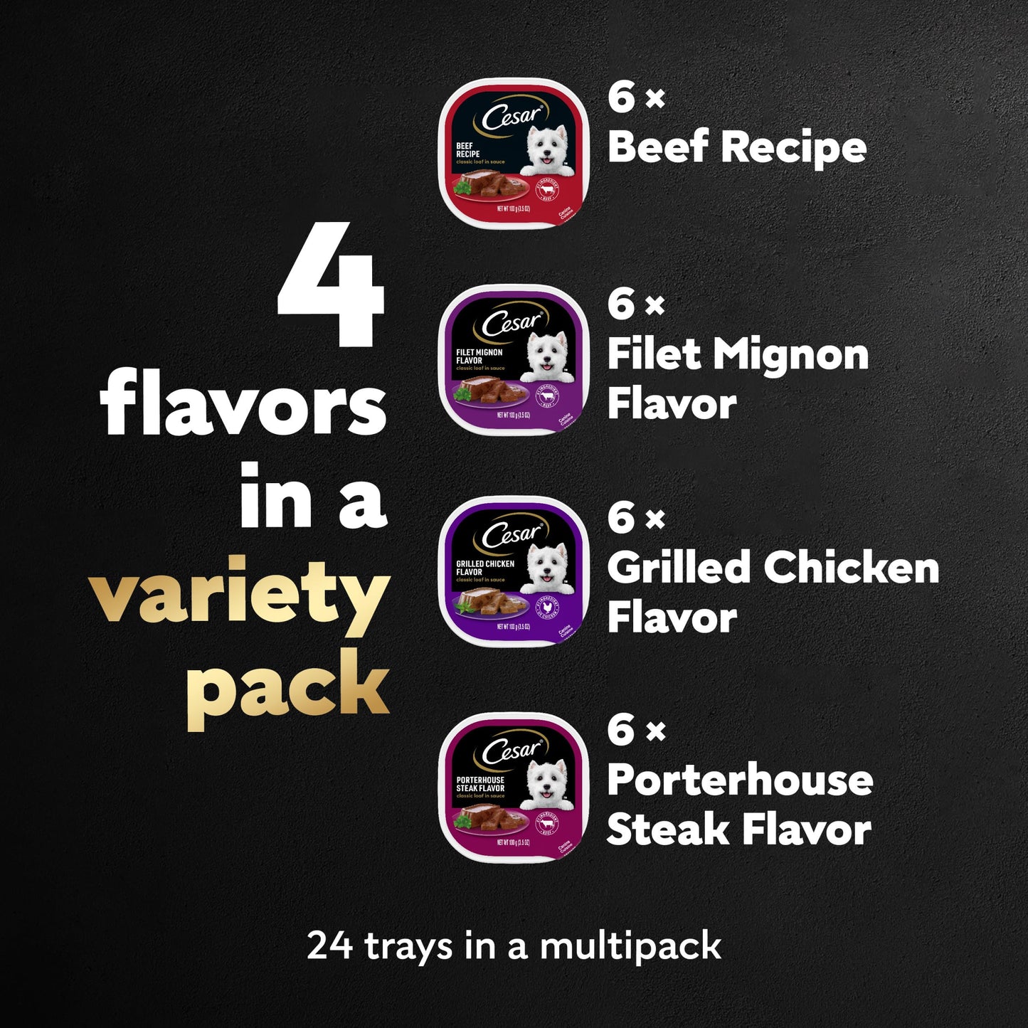 CESAR Wet Dog Food Variety Pack - 24 Trays
