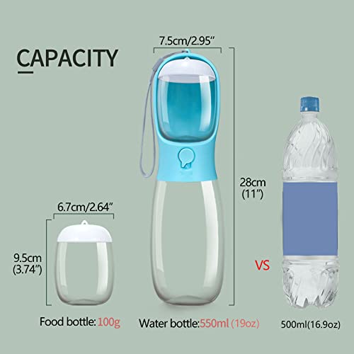 AVELORA Dog Water Bottle,Portable Pet Water Bottle with Food Container,Outdoor Portable Water Dispenser for Cat,Puppy,Pets for Walking,Hiking,Travel,Puppy Essentials,Dog Stuff(10oz)