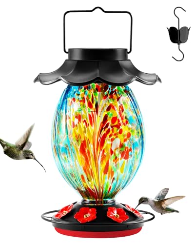 Solar Hummingbird Feeder - Hand Blown Glass