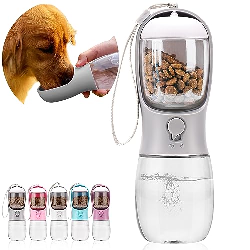 AVELORA Dog Water Bottle,Portable Pet Water Bottle with Food Container,Outdoor Portable Water Dispenser for Cat,Puppy,Pets for Walking,Hiking,Travel,Puppy Essentials,Dog Stuff(10oz)