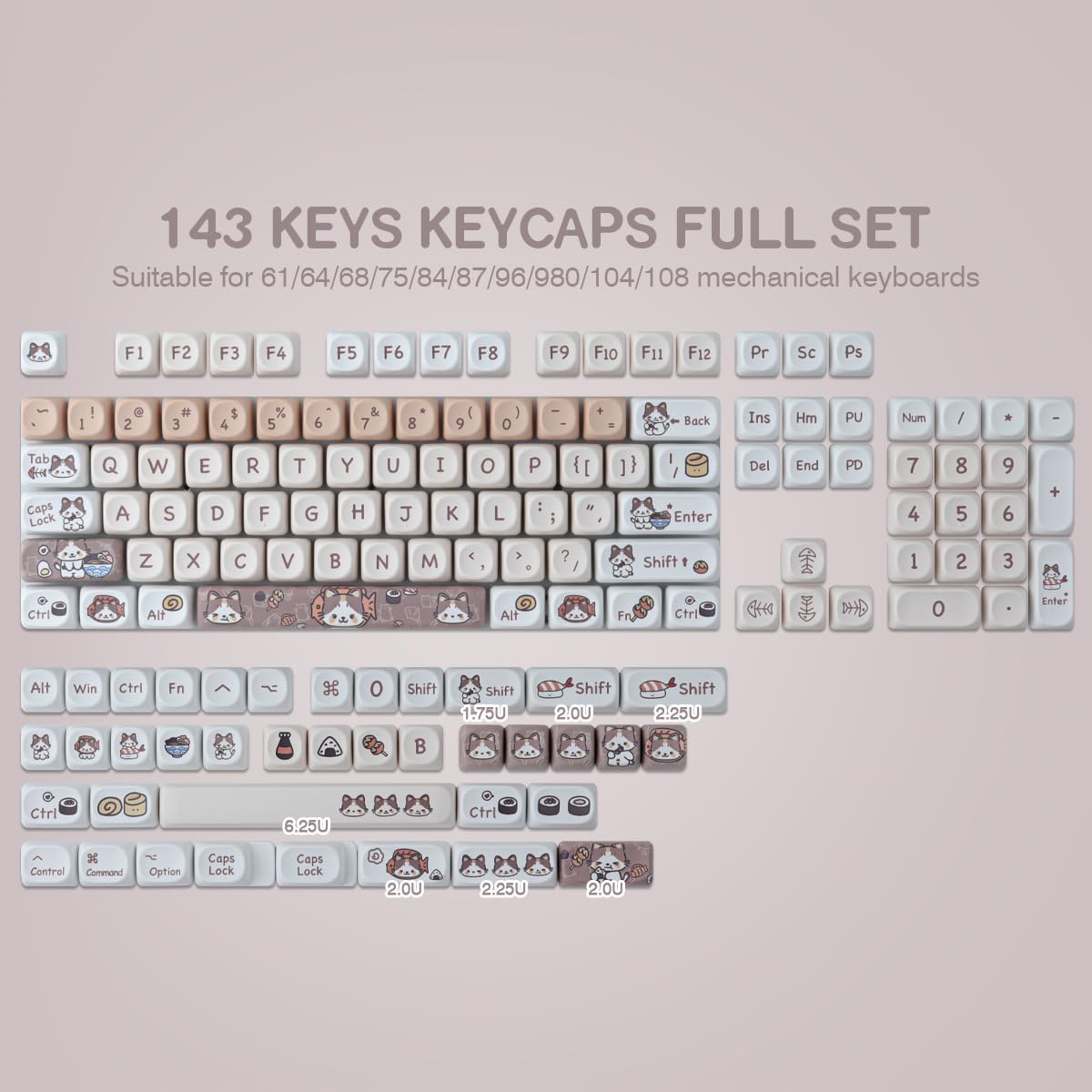 Cute Kitty-Cat Keycaps Set - 143 Keys