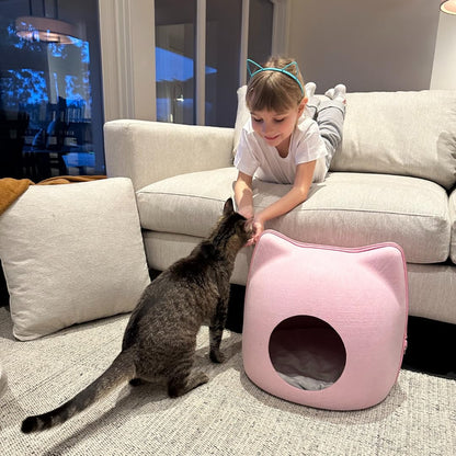 Cat Bed for Indoor Cats - Felt Cave, Pink