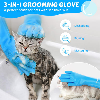 Pet Grooming Gloves - Heat Resistant, Blue