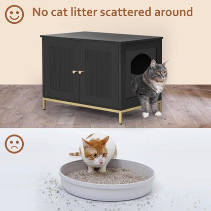 Cat Litter Box Enclosure - Black and Gold