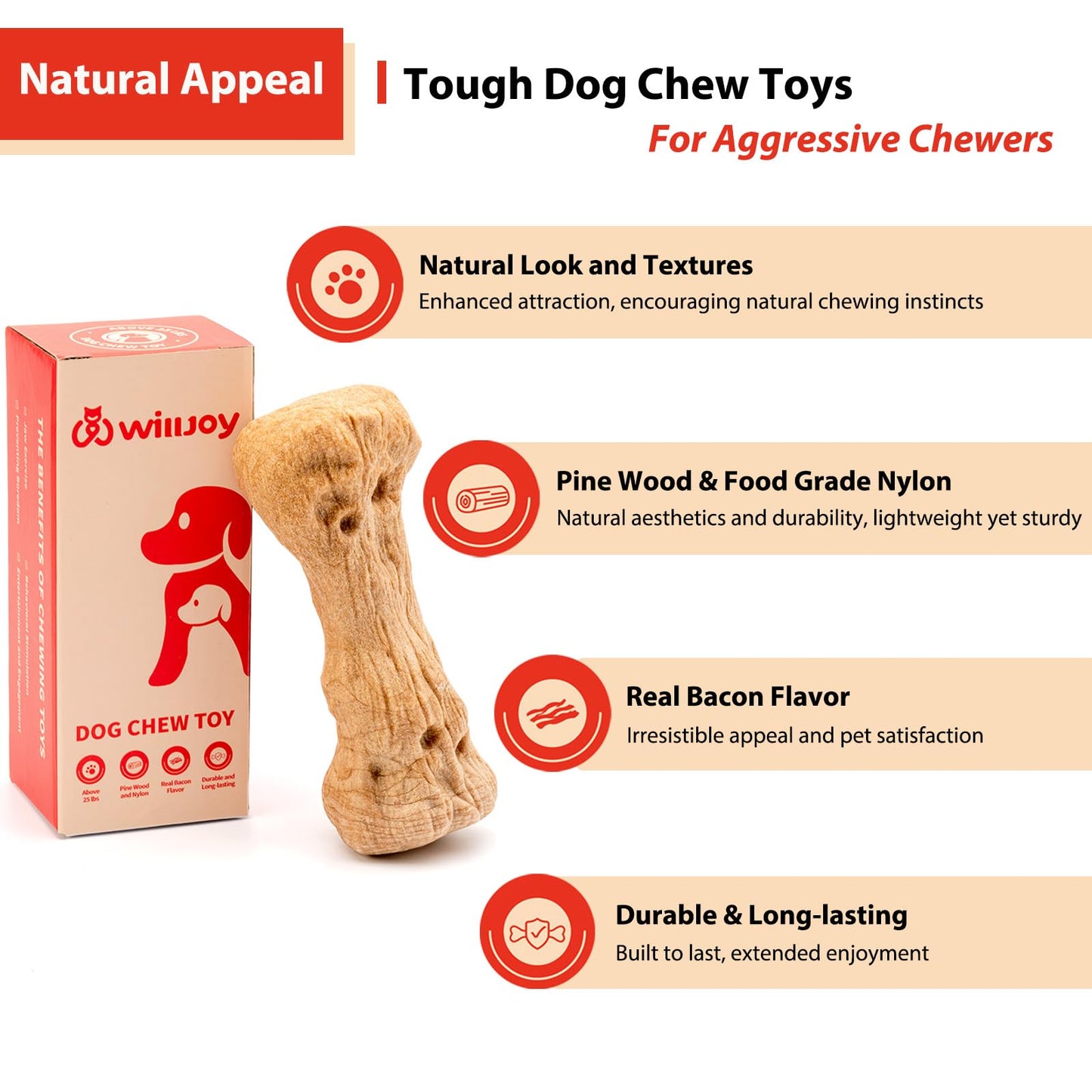 Dog Chew Toys - Tough, Pine Wood & Nylon