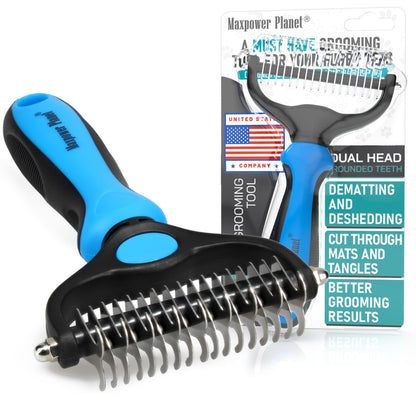 Double Sided Shedding, Dematting Undercoat Rake for Dogs, Cats - Extra Wide