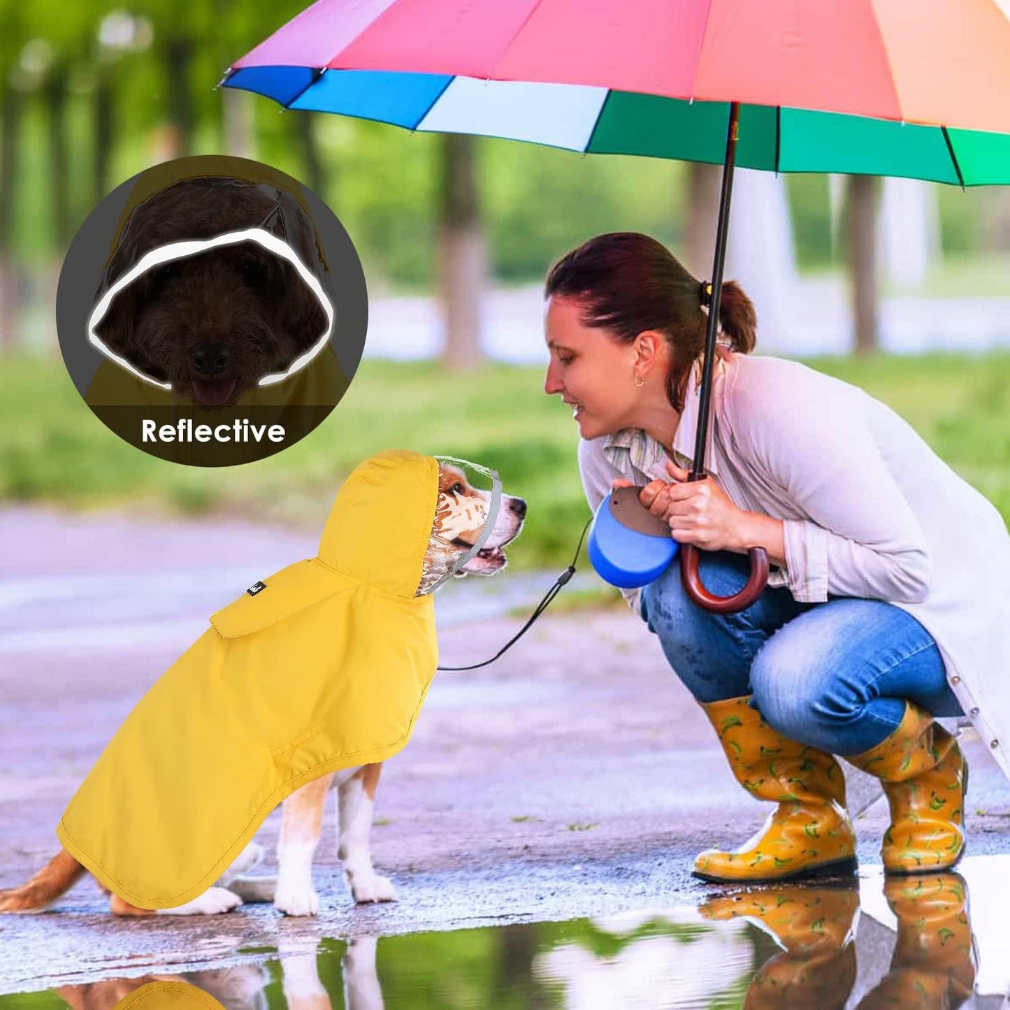 Adjustable Dog Raincoat - Yellow, Medium