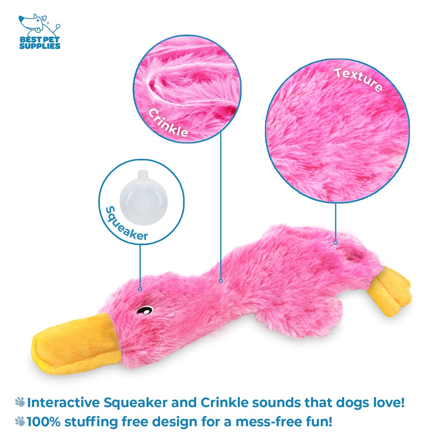 Crinkle Dog Toy - No Stuffing Duck with Squeaker