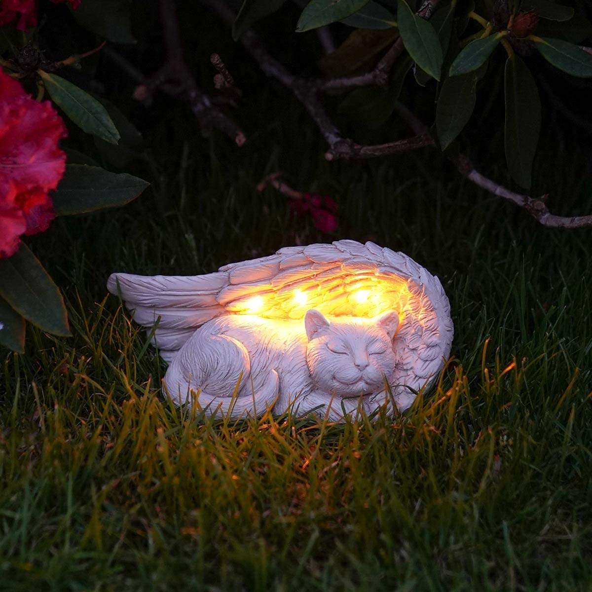 Cat Memorial Stone with Solar Light