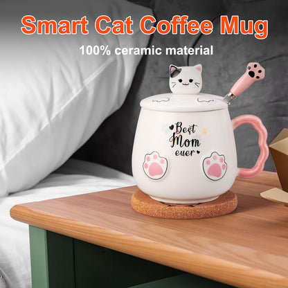 Best Mom Ever Cat Mug with Lid & Spoon