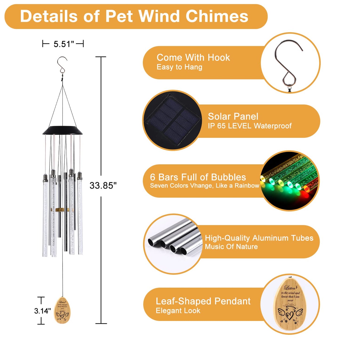 Solar Pet Memorial Wind Chime - Color Changing