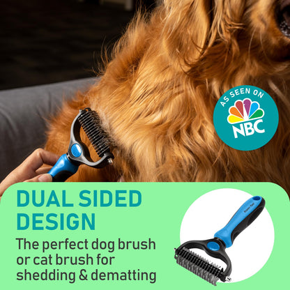 Double Sided Shedding, Dematting Undercoat Rake for Dogs, Cats - Extra Wide