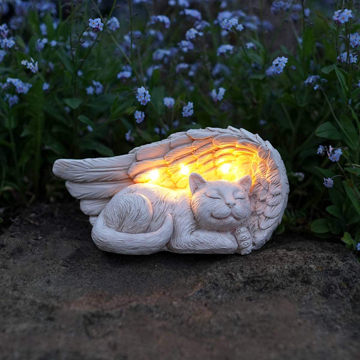 Cat Memorial Stone with Solar Light