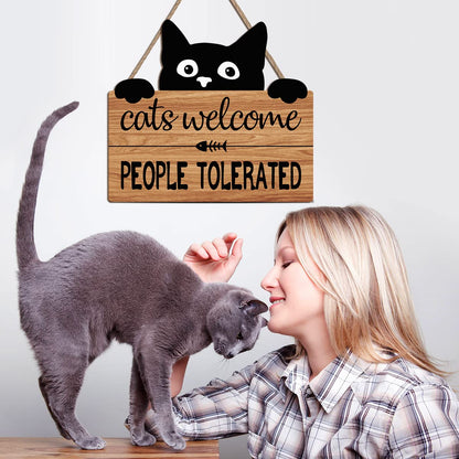 Funny Cat Welcome Sign - Black Cat Decor