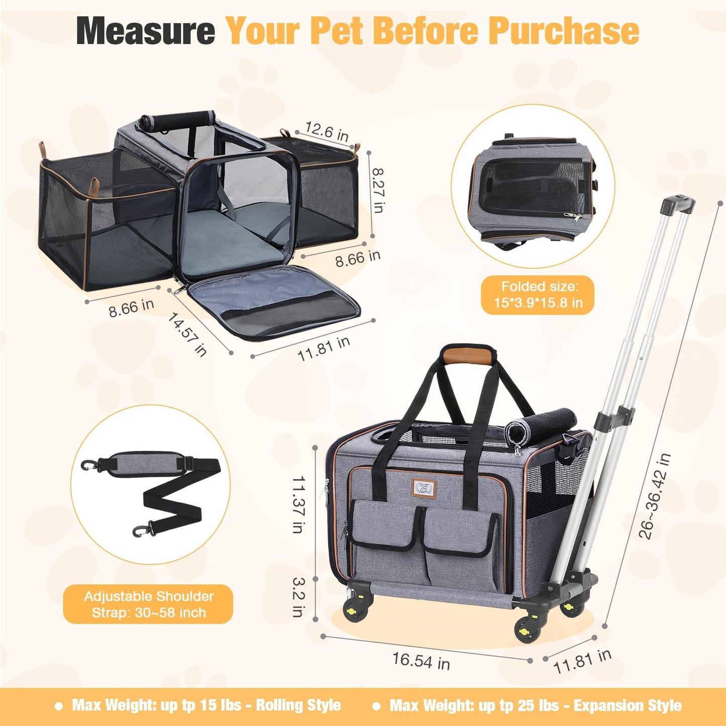 Airline Approved Cat Dog Carrier with Wheels